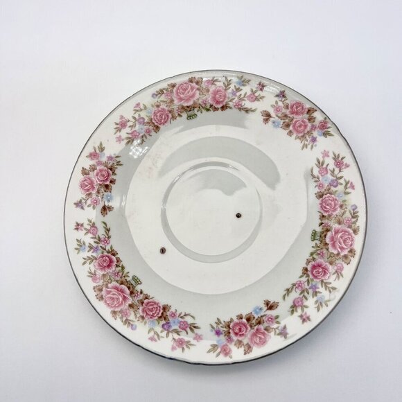 Vintage Floral China Saucer Plate Pink Roses Gold Rim - Picture 1 of 10